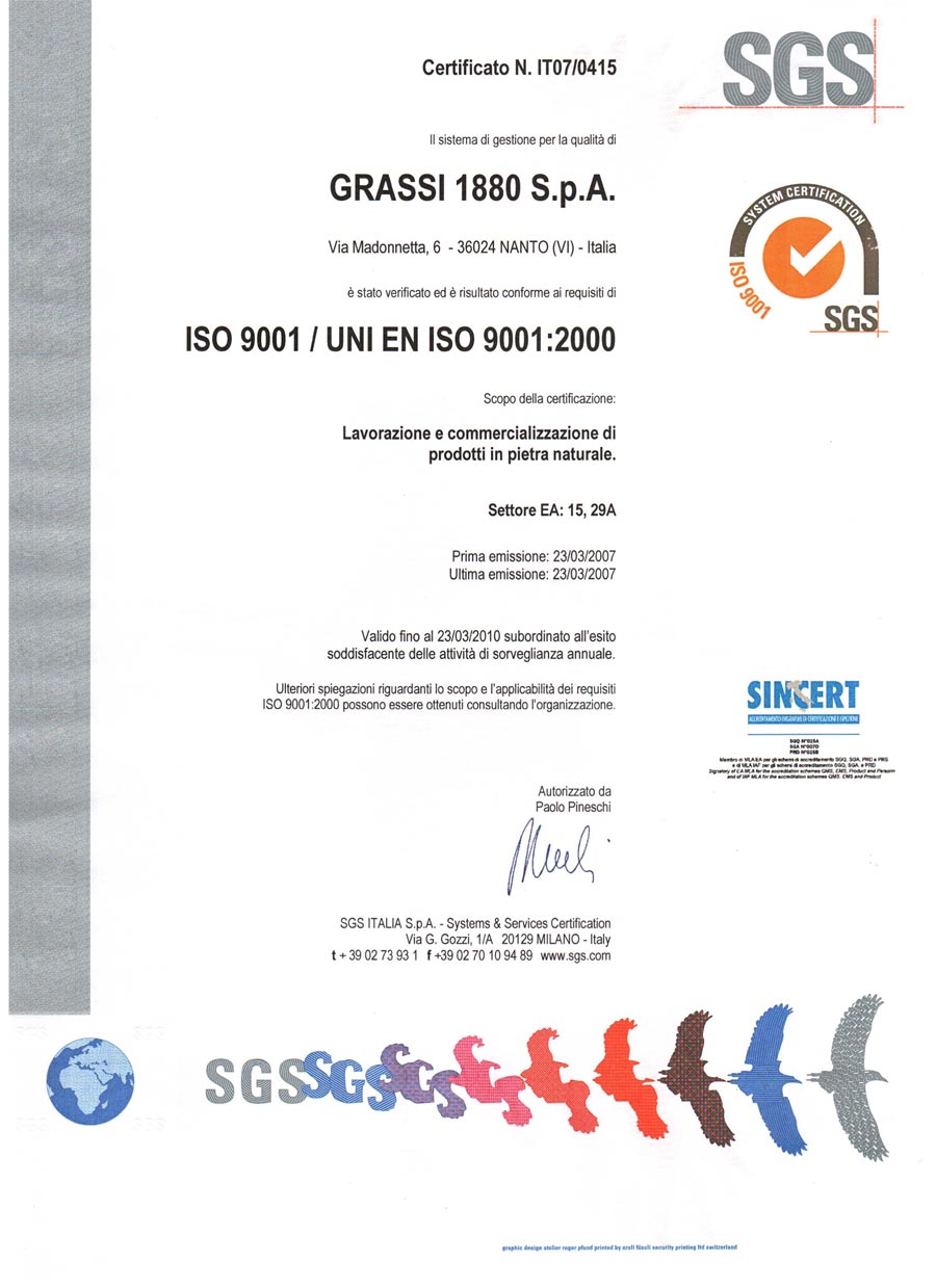 Certificazioni Grassi 1880 SGS